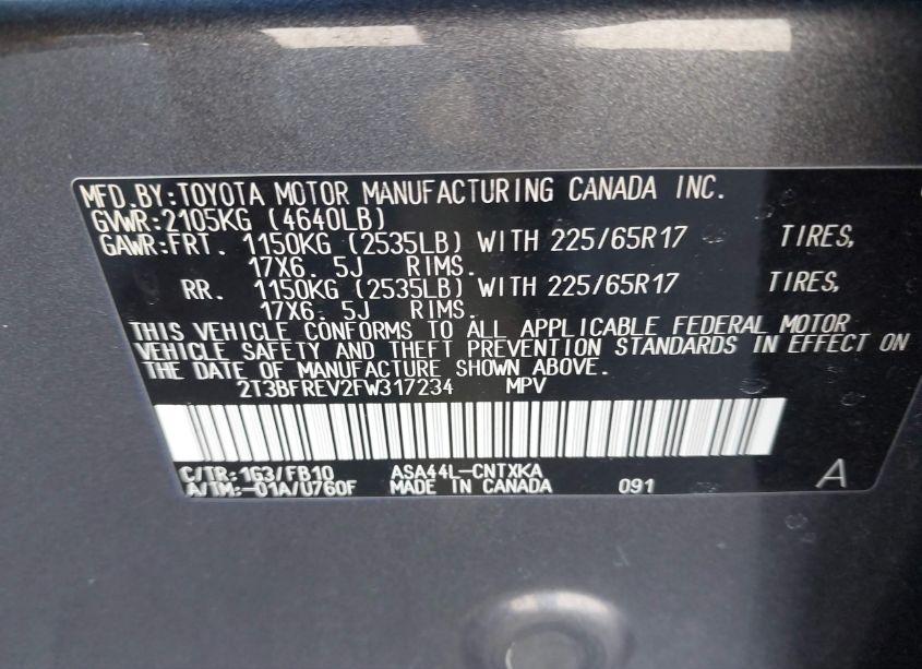 Photo 9 of 2015 Toyota Rav4 LE (VIN 2T3BFREV2FW317234)