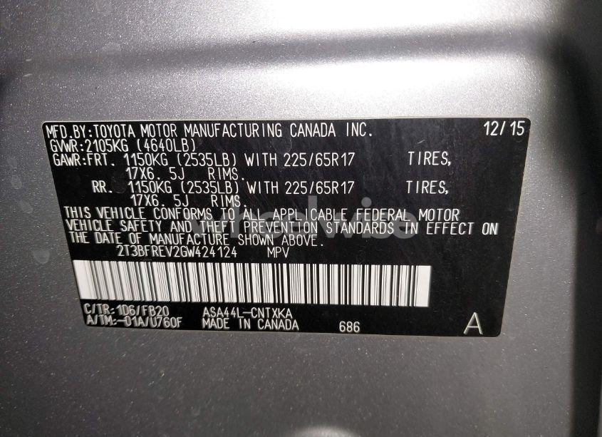 Photo 9 of 2016 Toyota Rav4 LE (VIN 2T3BFREV2GW424124)