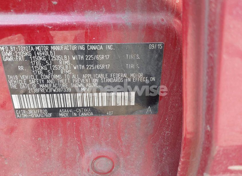 Photo 9 of 2015 Toyota Rav4 LE (VIN 2T3BFREV3FW387339)