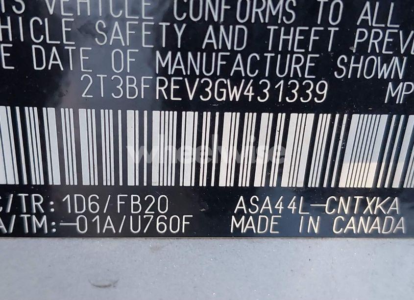 Photo 9 of 2016 Toyota Rav4 LE (VIN 2T3BFREV3GW431339)