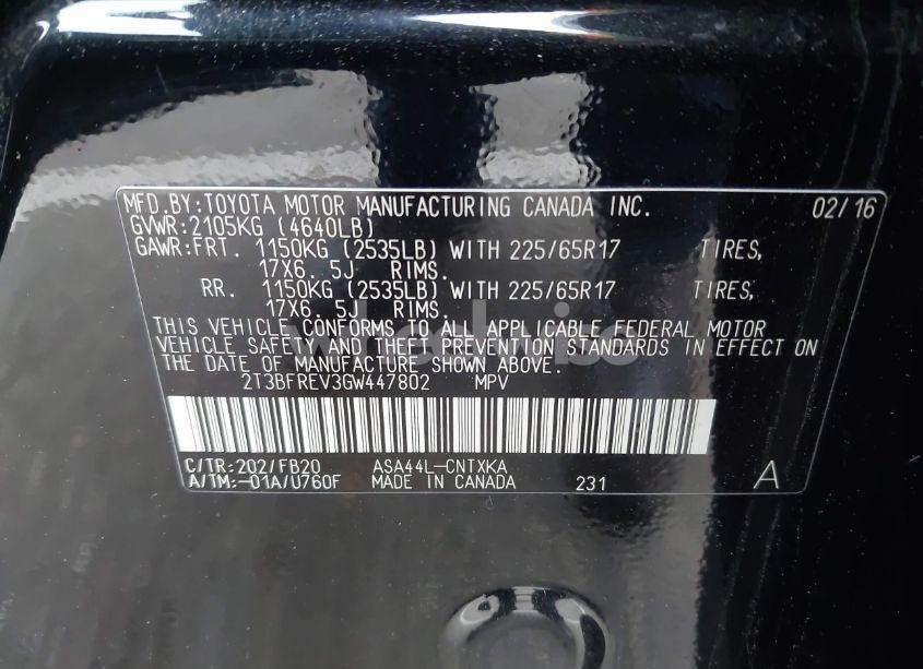 Photo 9 of 2016 Toyota Rav4 LE (VIN 2T3BFREV3GW447802)