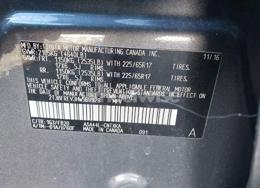 Photo 9 of 2017 Toyota Rav4 LE (VIN 2T3BFREV3HW568928)