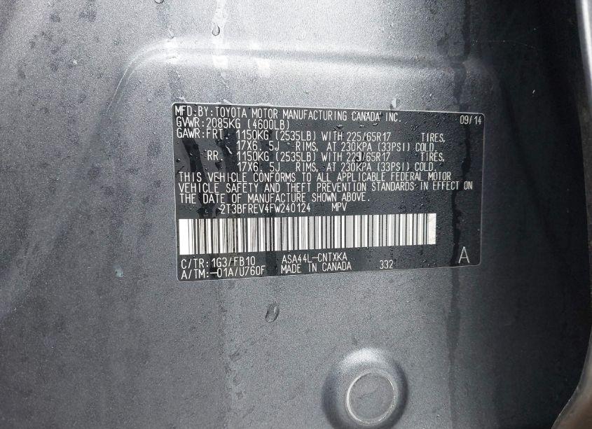 Photo 9 of 2015 Toyota Rav4 LE (VIN 2T3BFREV4FW240124)