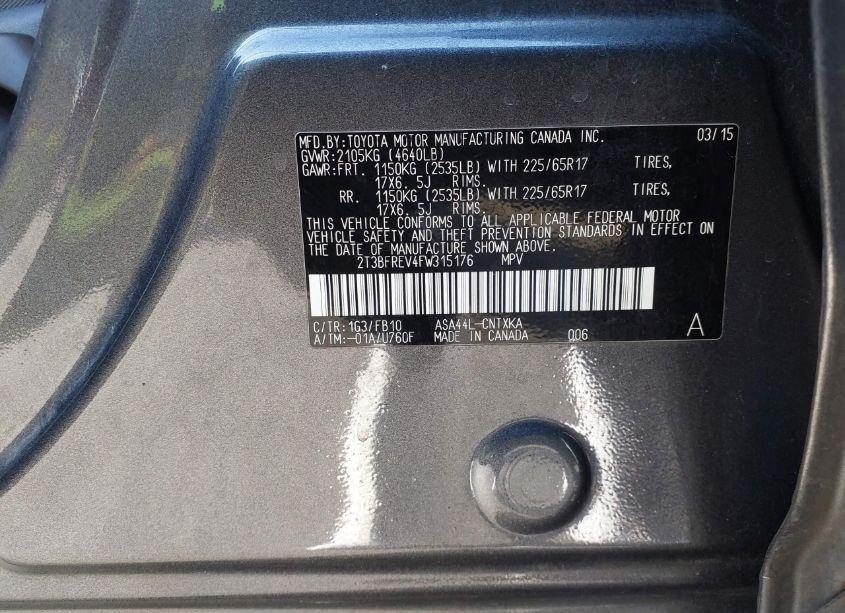 Photo 9 of 2015 Toyota Rav4 LE (VIN 2T3BFREV4FW315176)