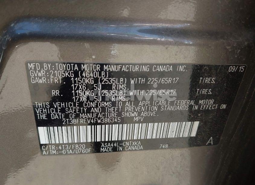 Photo 9 of 2015 Toyota Rav4 LE (VIN 2T3BFREV4FW386345)