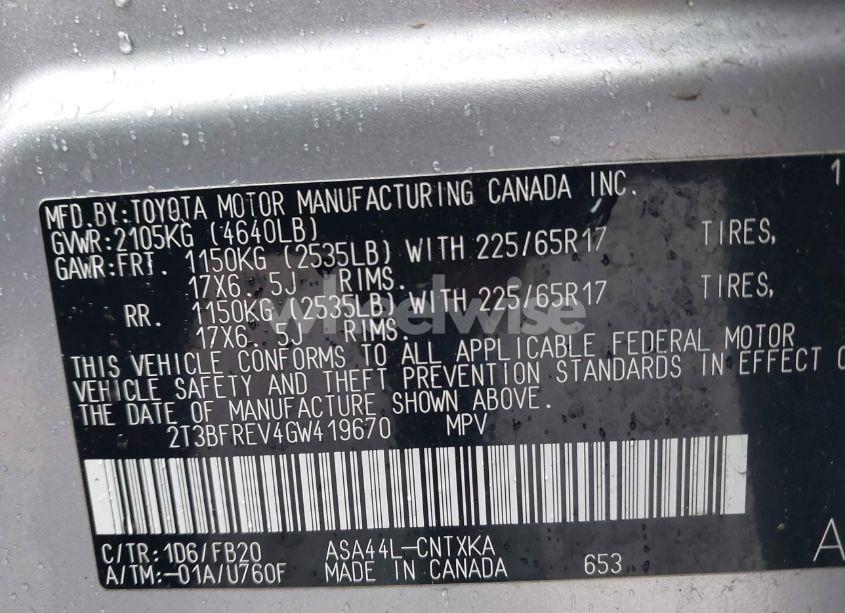 Photo 9 of 2016 Toyota Rav4 LE (VIN 2T3BFREV4GW419670)