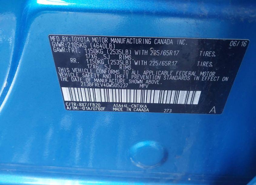 Photo 9 of 2016 Toyota Rav4 LE (VIN 2T3BFREV4GW505237)