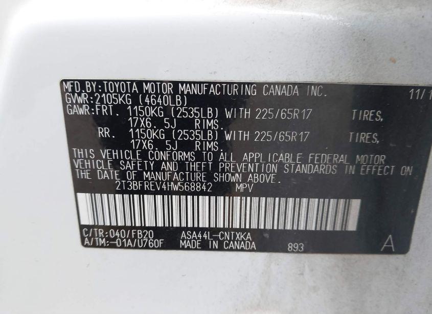 Photo 9 of 2017 Toyota Rav4 LE (VIN 2T3BFREV4HW568842)