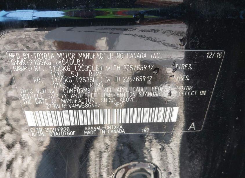 Photo 9 of 2017 Toyota Rav4 LE (VIN 2T3BFREV4HW586497)