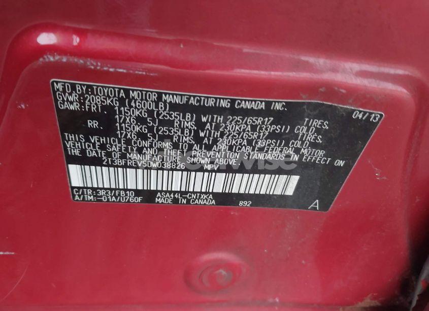 Photo 9 of 2013 Toyota Rav4 LE (VIN 2T3BFREV5DW038826)