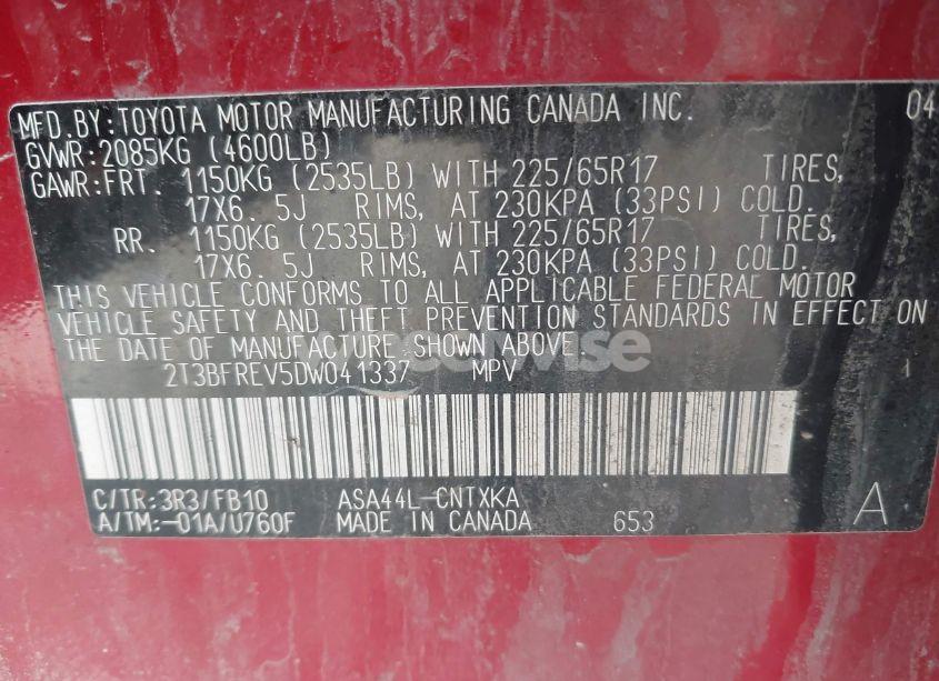 Photo 9 of 2013 Toyota Rav4 LE (VIN 2T3BFREV5DW041337)