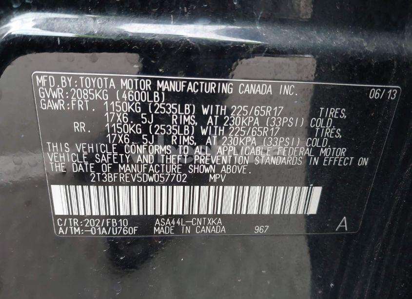 Photo 9 of 2013 Toyota Rav4 LE (VIN 2T3BFREV5DW057702)