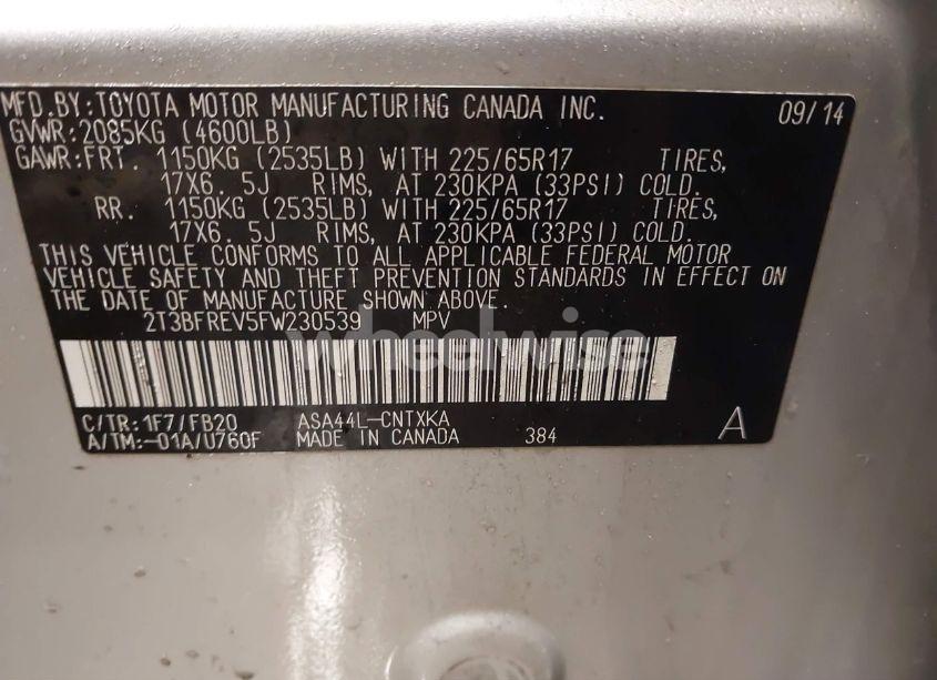 Photo 9 of 2015 Toyota Rav4 LE (VIN 2T3BFREV5FW230539)