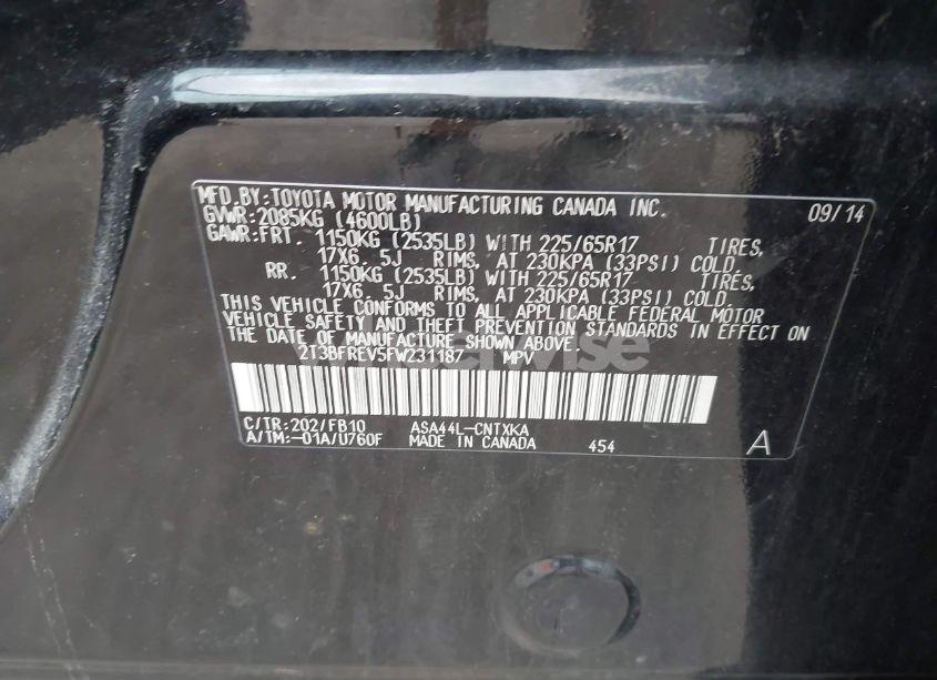 Photo 9 of 2015 Toyota Rav4 LE (VIN 2T3BFREV5FW231187)