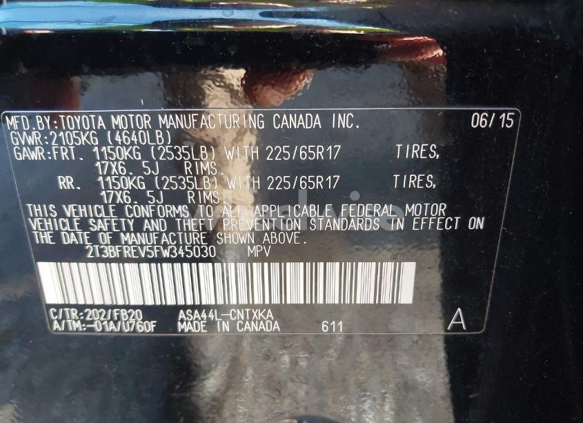 Photo 9 of 2015 Toyota Rav4 LE (VIN 2T3BFREV5FW345030)