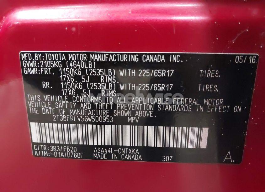 Photo 9 of 2016 Toyota Rav4 LE (VIN 2T3BFREV5GW500953)