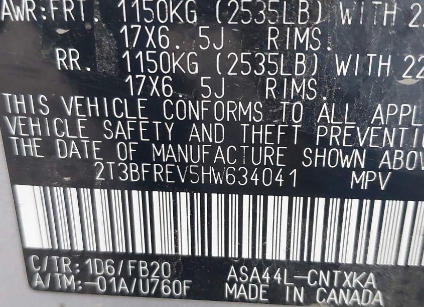 Photo 9 of 2017 Toyota Rav4 LE (VIN 2T3BFREV5HW634041)