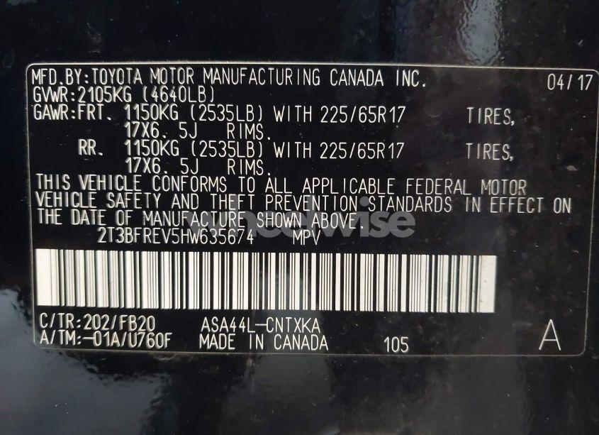 Photo 9 of 2017 Toyota Rav4 LE (VIN 2T3BFREV5HW635674)