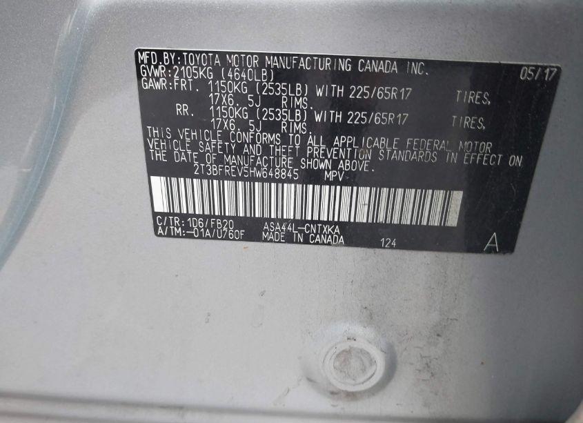 Photo 9 of 2017 Toyota Rav4 LE (VIN 2T3BFREV5HW648845)