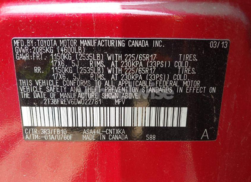 Photo 9 of 2013 Toyota Rav4 LE (VIN 2T3BFREV6DW022781)