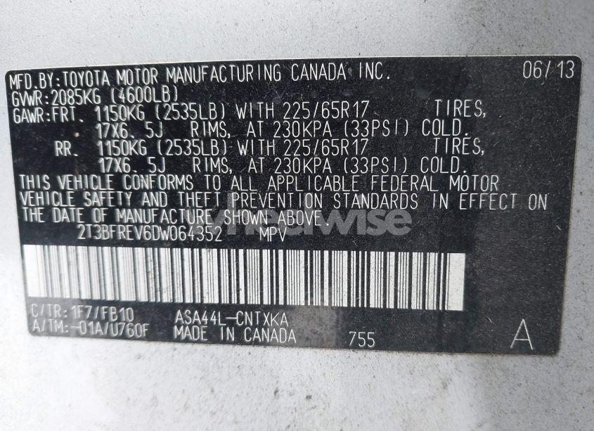 Photo 9 of 2013 Toyota Rav4 LE (VIN 2T3BFREV6DW064352)