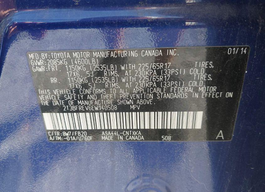 Photo 9 of 2014 Toyota Rav4 LE (VIN 2T3BFREV6EW140508)