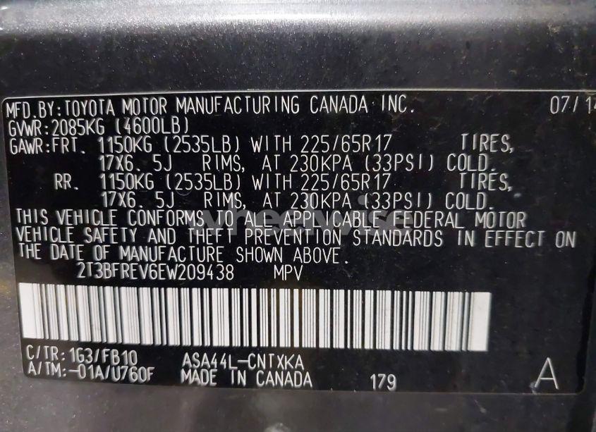 Photo 9 of 2014 Toyota Rav4 LE (VIN 2T3BFREV6EW209438)