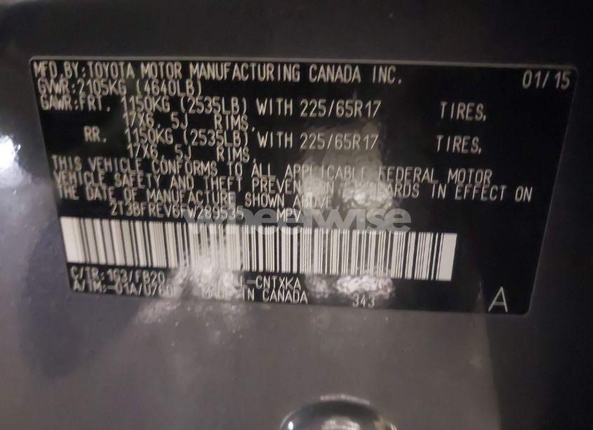 Photo 9 of 2015 Toyota Rav4 LE (VIN 2T3BFREV6FW289535)