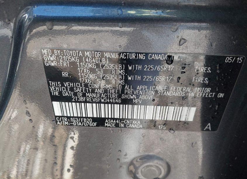 Photo 9 of 2015 Toyota Rav4 LE (VIN 2T3BFREV6FW344646)