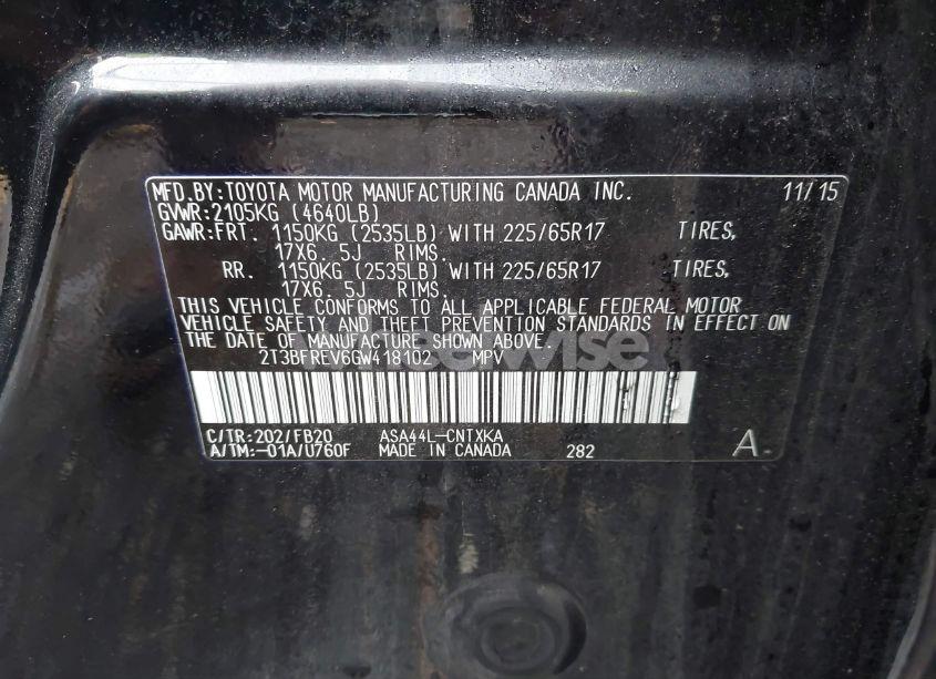 Photo 9 of 2016 Toyota Rav4 LE (VIN 2T3BFREV6GW418102)