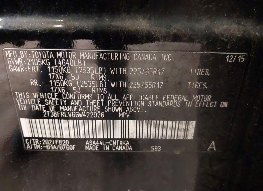 Photo 9 of 2016 Toyota Rav4 LE (VIN 2T3BFREV6GW422926)