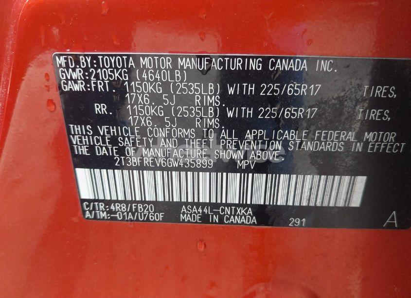 Photo 9 of 2016 Toyota Rav4 LE (VIN 2T3BFREV6GW435899)