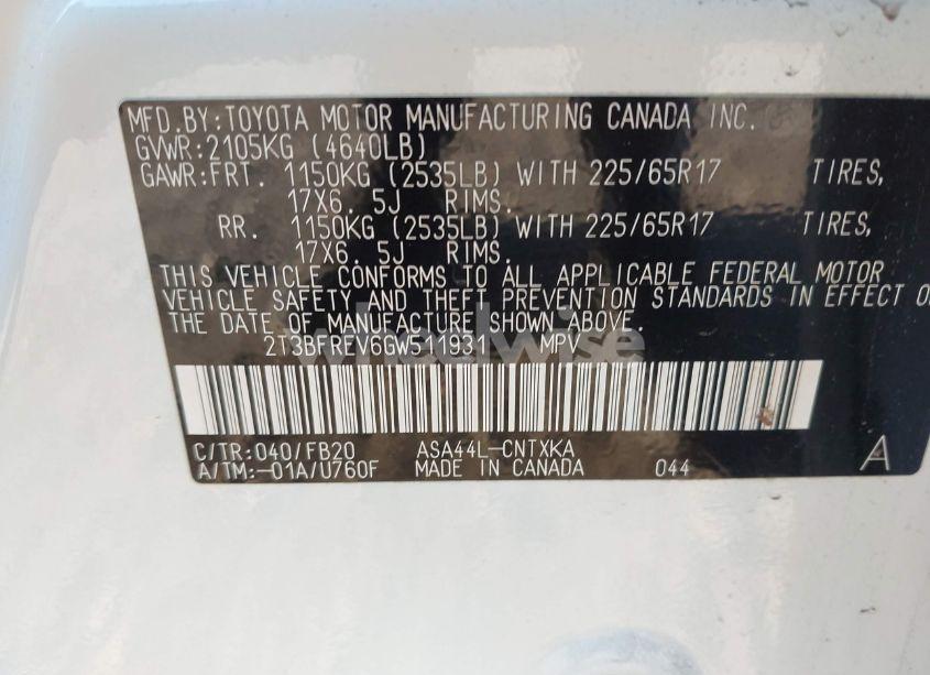 Photo 9 of 2016 Toyota Rav4 LE (VIN 2T3BFREV6GW511931)