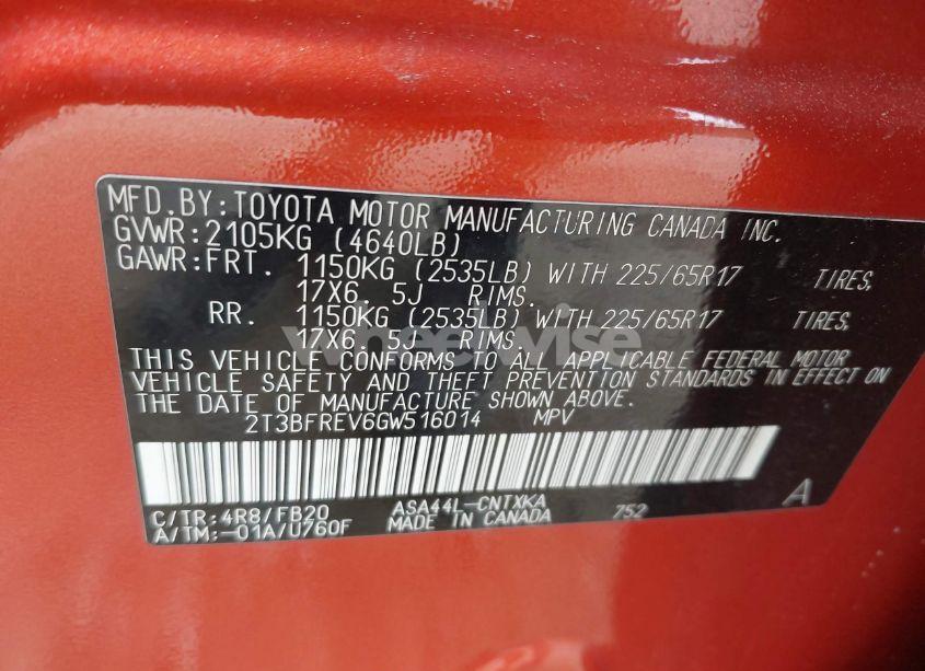 Photo 9 of 2016 Toyota Rav4 LE (VIN 2T3BFREV6GW516014)