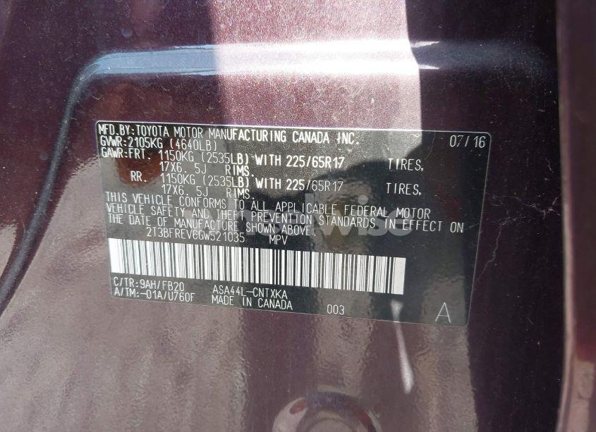 Photo 9 of 2016 Toyota Rav4 LE (VIN 2T3BFREV6GW521035)