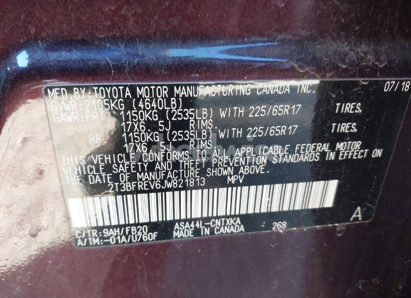 Photo 9 of 2018 Toyota Rav4 LE (VIN 2T3BFREV6JW821813)