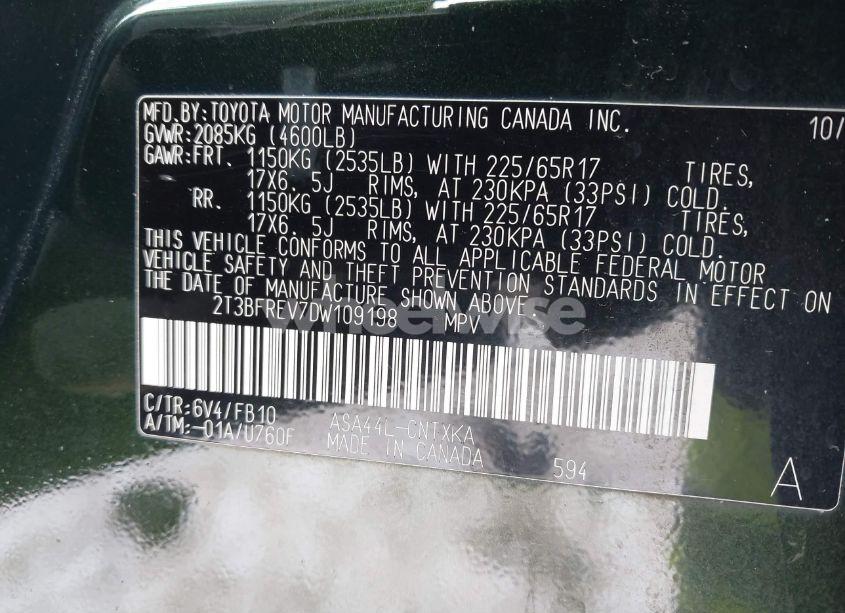 Photo 9 of 2013 Toyota Rav4 LE (VIN 2T3BFREV7DW109198)