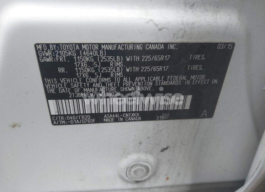 Photo 9 of 2015 Toyota Rav4 LE (VIN 2T3BFREV7FW318038)