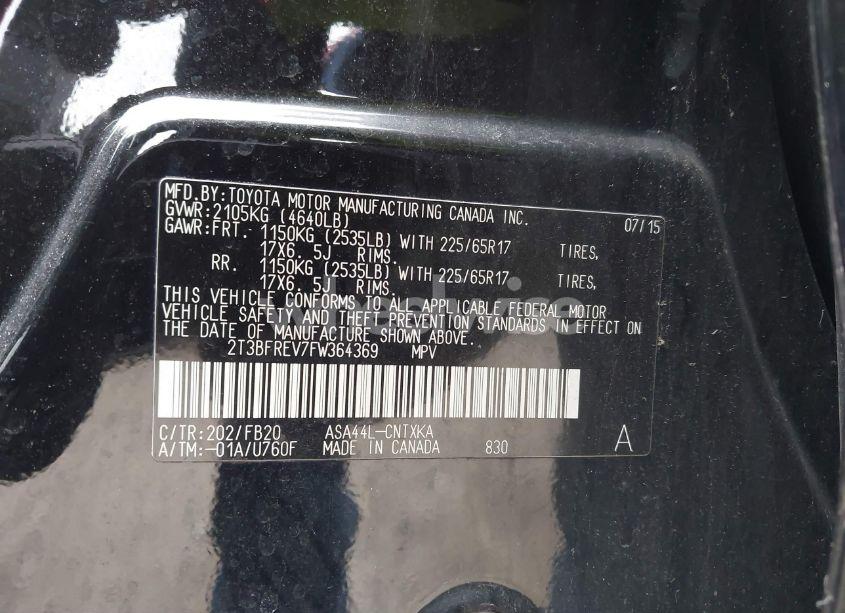 Photo 9 of 2015 Toyota Rav4 LE (VIN 2T3BFREV7FW364369)