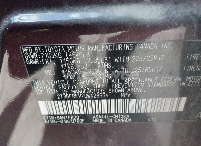 Photo 9 of 2016 Toyota Rav4 LE (VIN 2T3BFREV7GW428654)