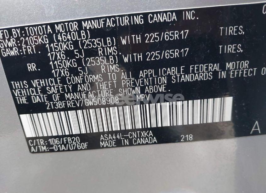 Photo 9 of 2016 Toyota Rav4 LE (VIN 2T3BFREV7GW508908)