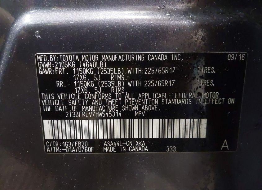 Photo 9 of 2017 Toyota Rav4 LE (VIN 2T3BFREV7HW545314)