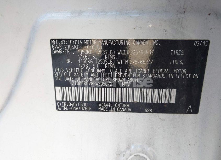 Photo 9 of 2015 Toyota Rav4 LE (VIN 2T3BFREV8FW305072)