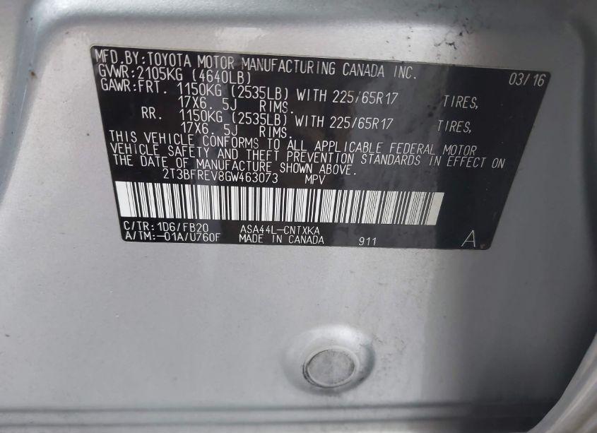 Photo 9 of 2016 Toyota Rav4 LE (VIN 2T3BFREV8GW463073)