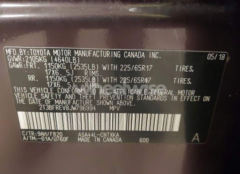 Photo 9 of 2018 Toyota Rav4 LE (VIN 2T3BFREV8JW796994)