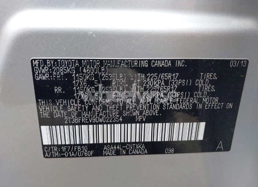 Photo 9 of 2013 Toyota Rav4 LE (VIN 2T3BFREV9DW022354)