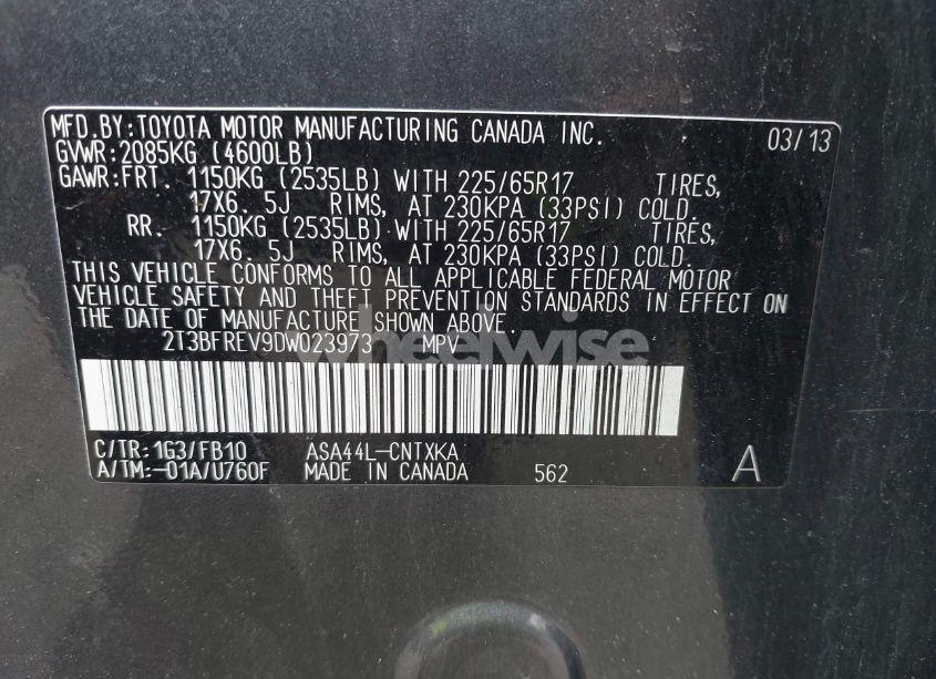 Photo 9 of 2013 Toyota Rav4 LE (VIN 2T3BFREV9DW023973)