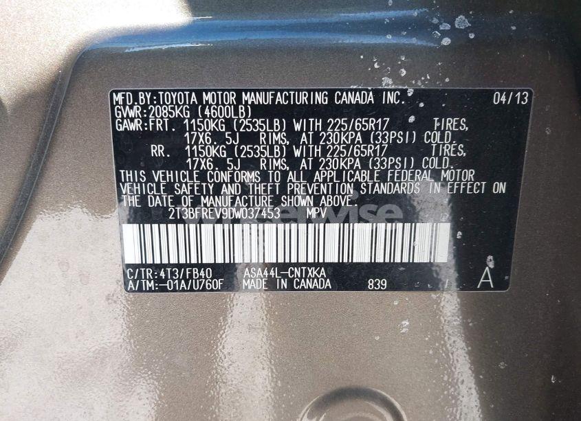 Photo 9 of 2013 Toyota Rav4 LE (VIN 2T3BFREV9DW037453)