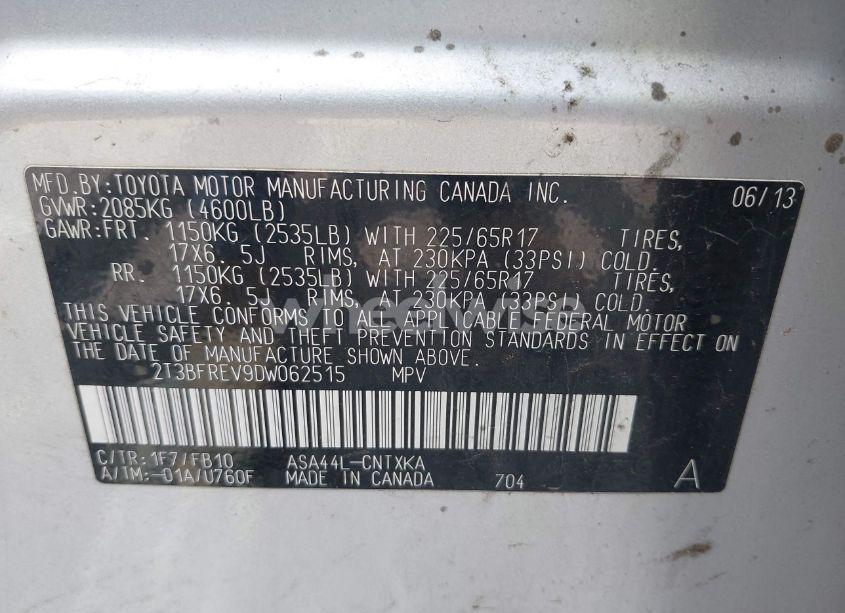 Photo 9 of 2013 Toyota Rav4 LE (VIN 2T3BFREV9DW062515)