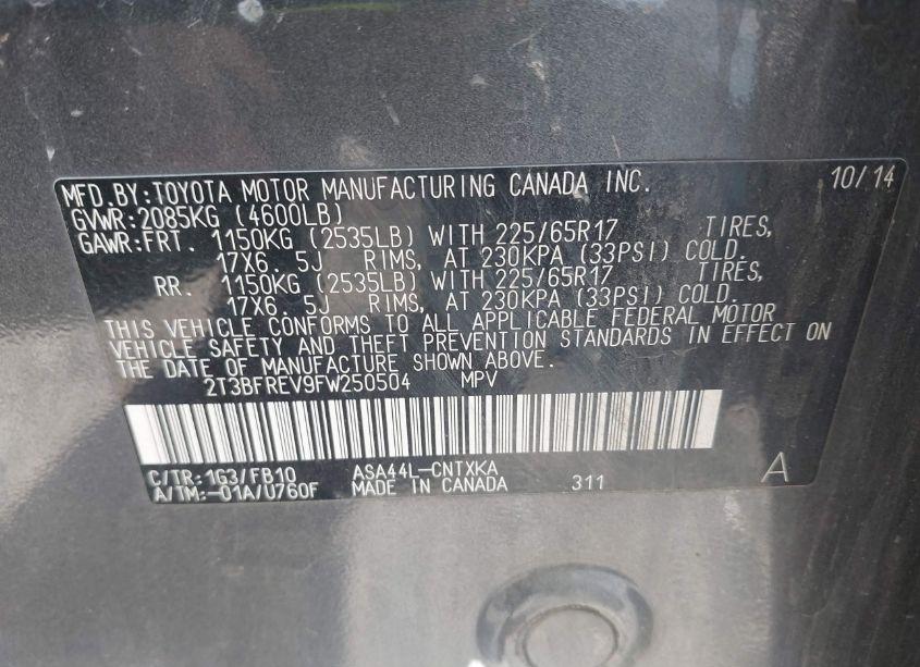 Photo 9 of 2015 Toyota Rav4 LE (VIN 2T3BFREV9FW250504)